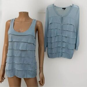 Talbots 2 Piece Women’s Top and Long Sleeve Cardigan Blue Ruffles Size L Petite